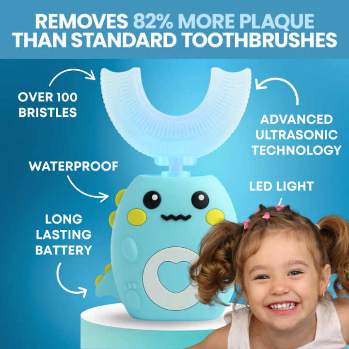 Kids U Shaped Electric Toothbrush with 4 Brush Heads, 360° Sonic Automatic Toothbrush with 3 Cleaning Modes